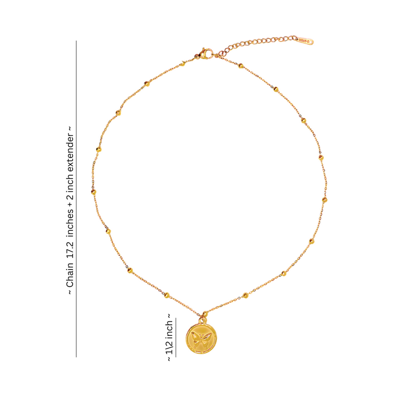 Butterfly Coin Gold-Plated Necklace with Beaded Chain