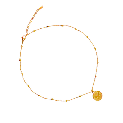 Butterfly Coin Gold-Plated Necklace with Beaded Chain