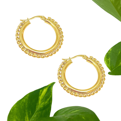 Timeless floral-inspired gold hoop earrings, perfect for daily wear.