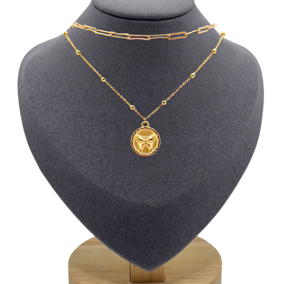 Butterfly Coin Gold-Plated Necklace with Beaded Chain