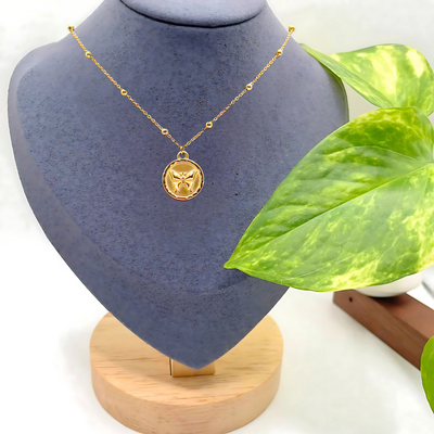 Butterfly Coin Gold-Plated Necklace with Beaded Chain