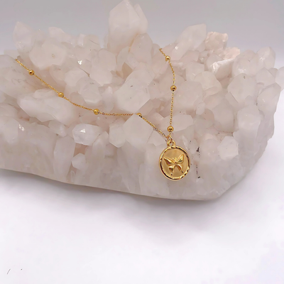 Butterfly Coin Gold-Plated Necklace with Beaded Chain