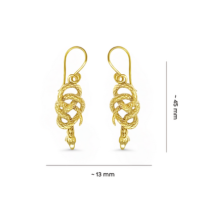 Antique Gold Serpent Reptile Dangle Drop Earrings