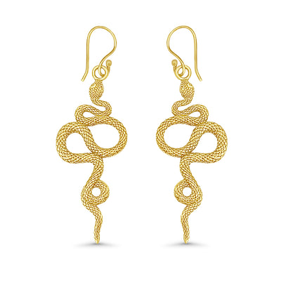 Oxidized Gold Etched Snake Dangle Earrings