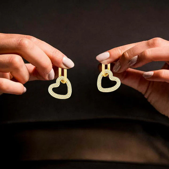 Brilliant Gold Diamond Heart Hoops Earrings