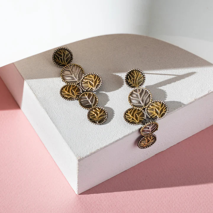 Two Tone Gold & Silver Leaf Dangle Drop Earring.
