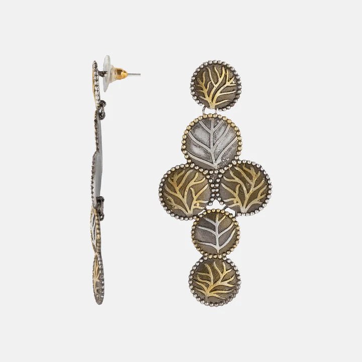 Two Tone Gold & Silver Leaf Dangle Drop Earring.