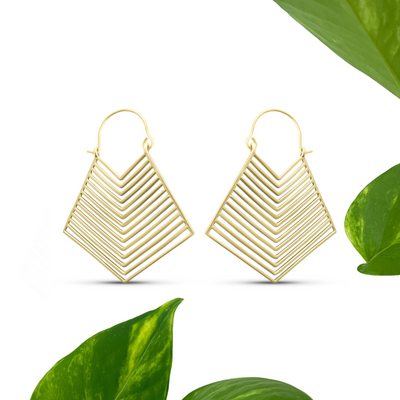 Minimalist geometric layered brass gold hoop earrings with V-shaped design.