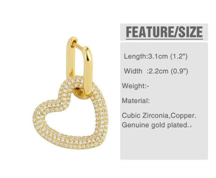 Brilliant Gold Diamond Heart Hoops Earrings