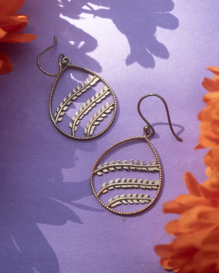 Gold Plated Oval Branch Dangle Drop Earrings