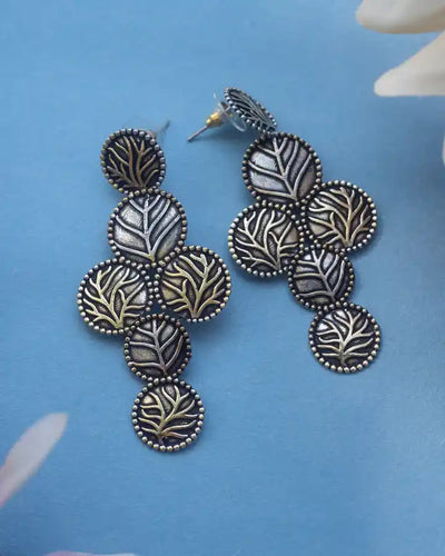 Two Tone Gold & Silver Leaf Dangle Drop Earring.