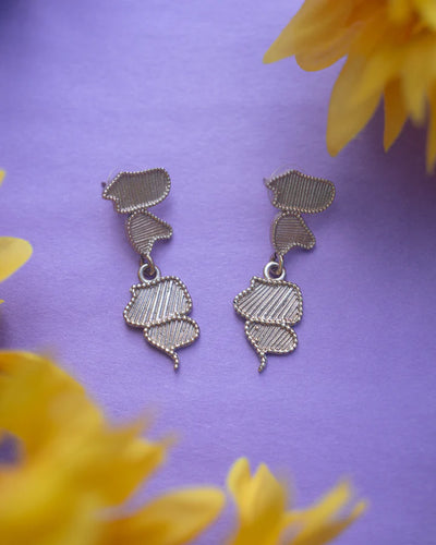 Silver Finish Asymmetrical Drop Stud Earrings