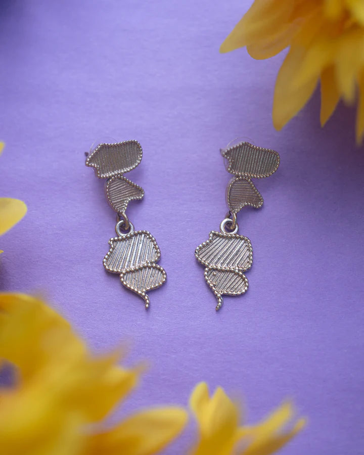 Silver Finish Asymmetrical Drop Stud Earrings