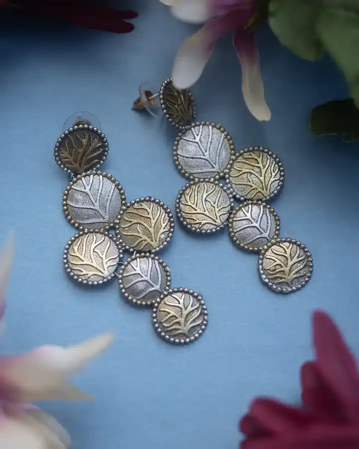 Two Tone Gold & Silver Leaf Dangle Drop Earring.
