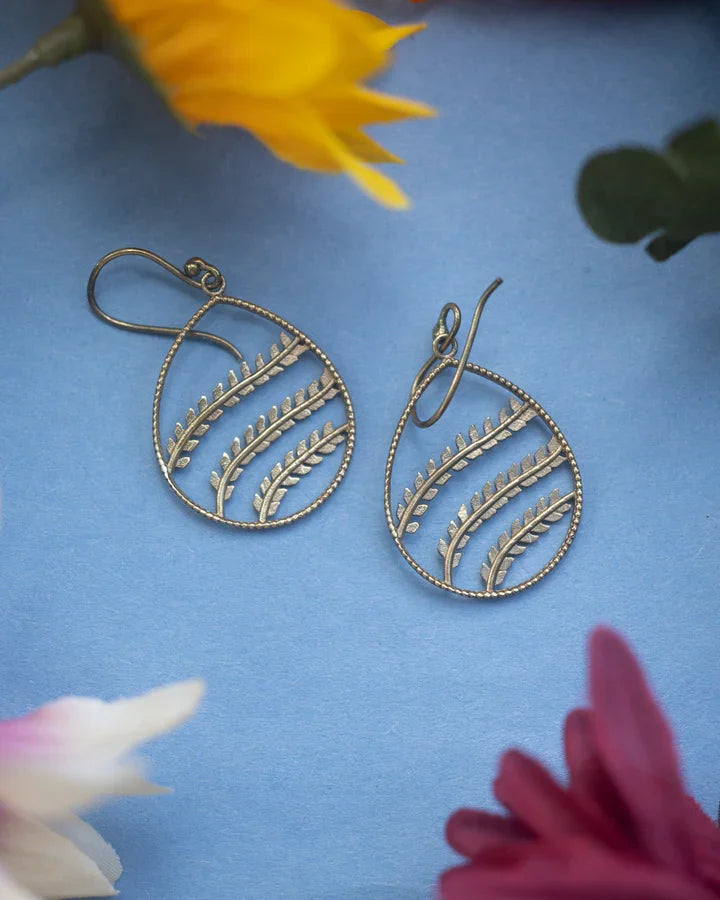 Gold Plated Oval Branch Dangle Drop Earrings
