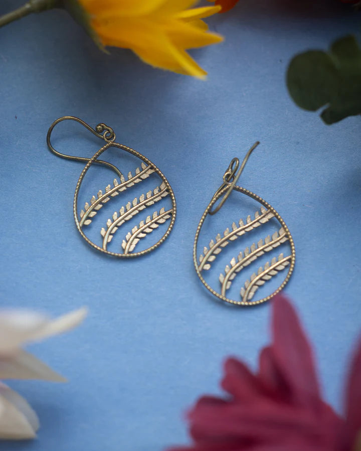 Gold Plated Oval Branch Dangle Drop Earrings