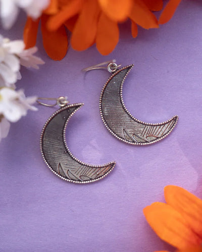 Crescent Moon Gold Tone Large Drop Earrings