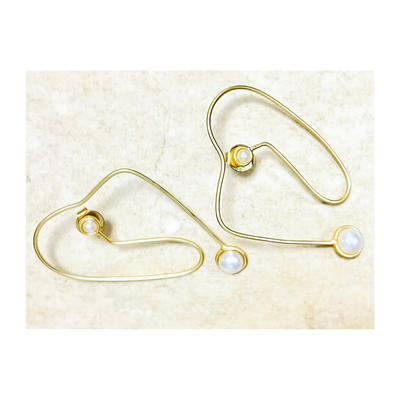 Trendy gold wire drop earrings with elegant faux pearls, a chic statement piece.