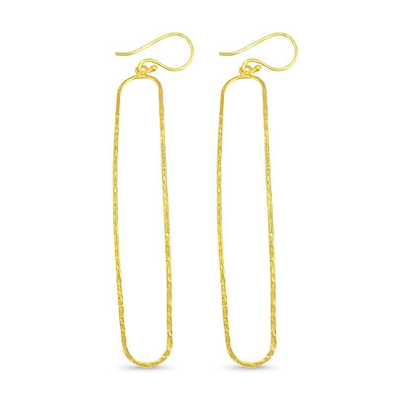 Handmade Hammered Curved Long Gold Plated Drop Earrings
