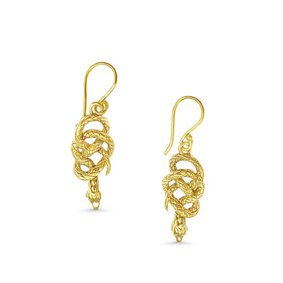 Antique Gold Serpent Reptile Dangle Drop Earrings
