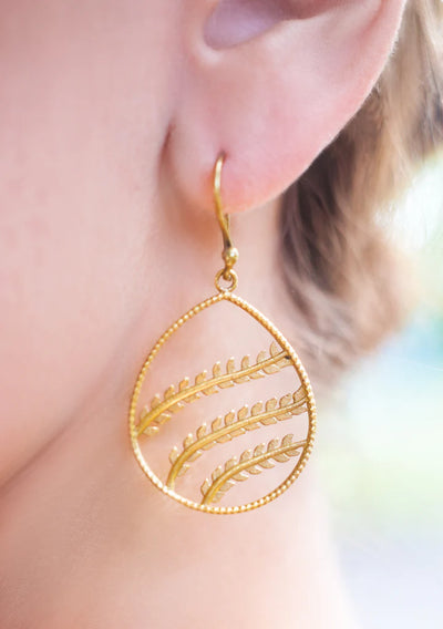 Gold Plated Oval Branch Dangle Drop Earrings