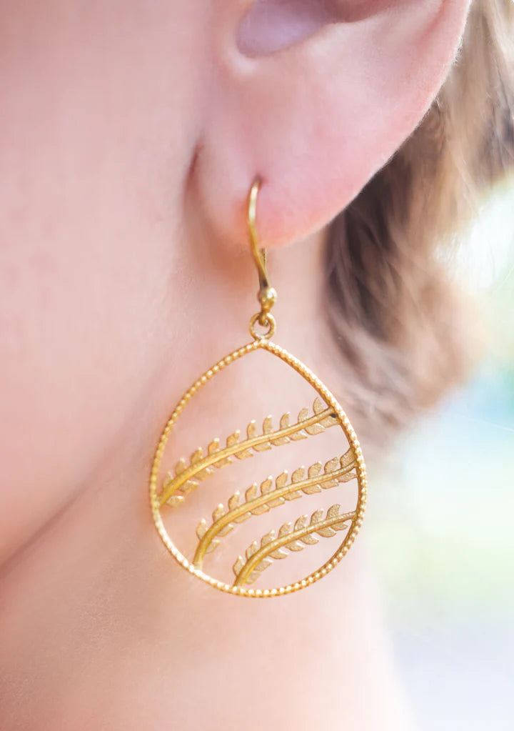 Gold Plated Oval Branch Dangle Drop Earrings