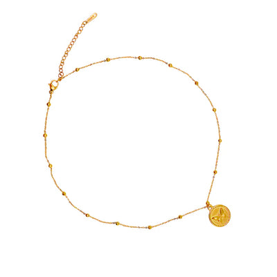 Butterfly Coin Gold-Plated Necklace with Beaded Chain
