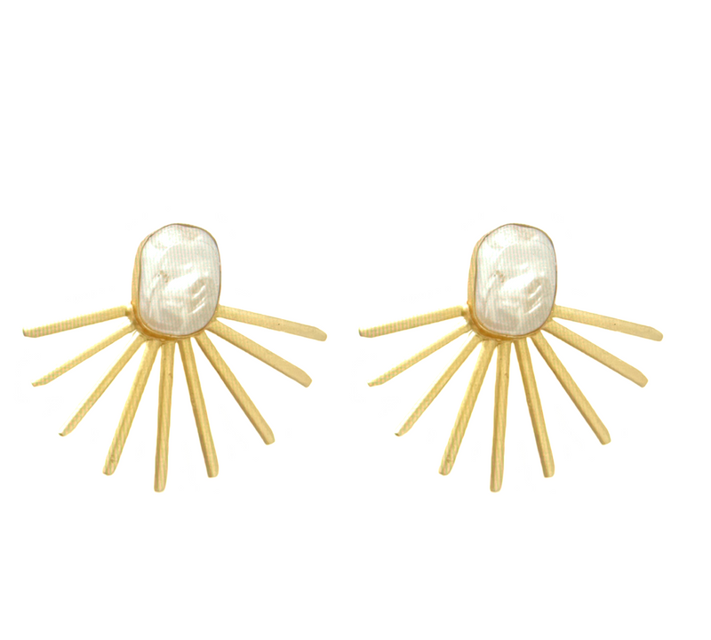 Baroque Pearl Flower Statement Studs featuring exquisite pearls and edgy spikes, adding sophistication to any outfit.