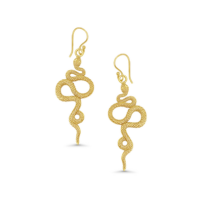 Serpent-inspired gold-plated earrings for a bold statement look.
