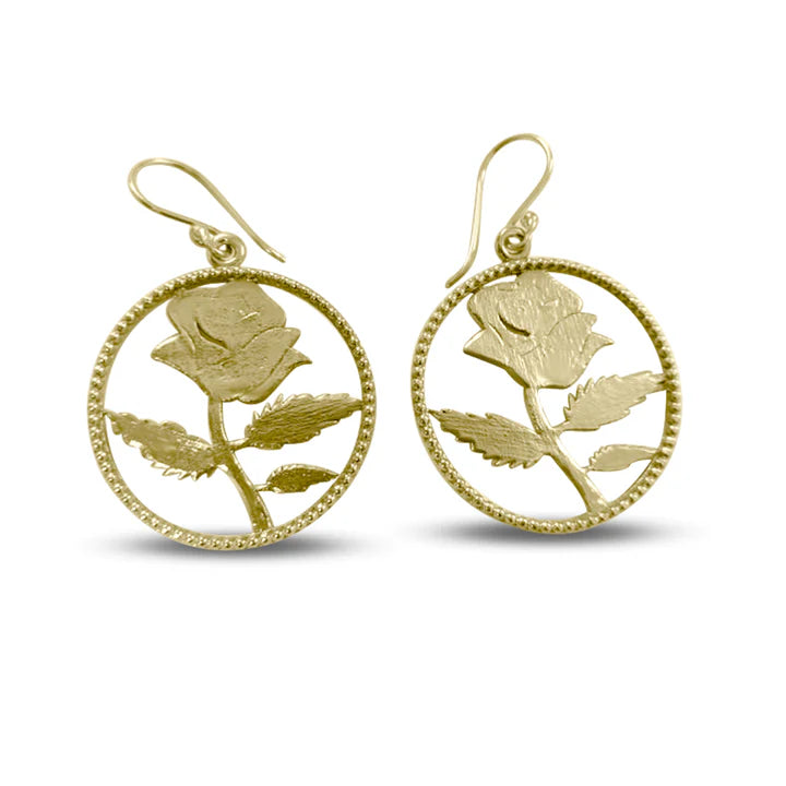 Rose Blossom Beaded Gold Plated Dangle Drop Earrings