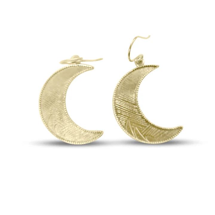 Crescent Moon Gold Tone Large Drop Earrings