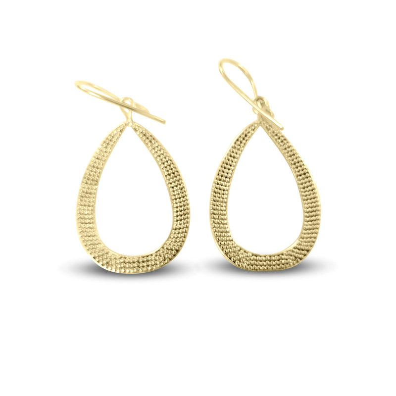 Fine Gold Beaded Caviar Oval Teardrop Earrings