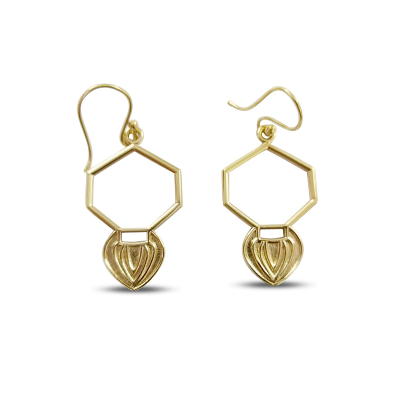 Hexagon Gold Drop Dangle Earrings