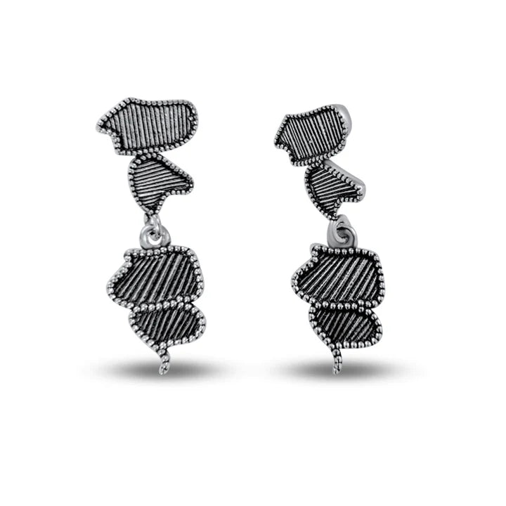 Silver Finish Asymmetrical Drop Stud Earrings