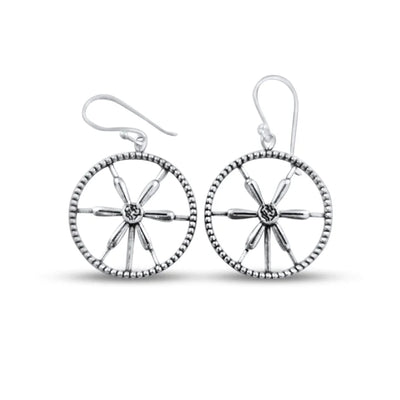 Silver Daisy Flower Center Drops Beaded Round Hook Earring