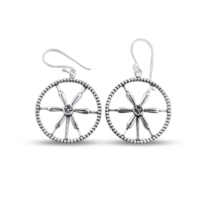 Silver Daisy Flower Center Drops Beaded Round Hook Earring
