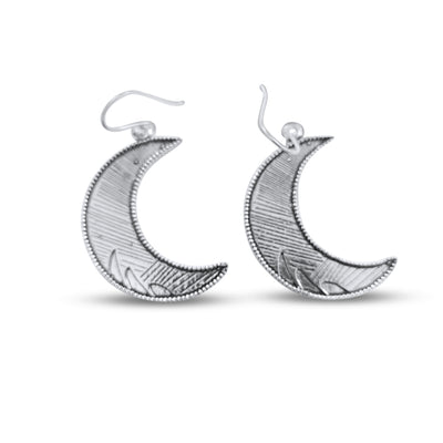 Large Silver Tone Crescent Moon Drop Earrings