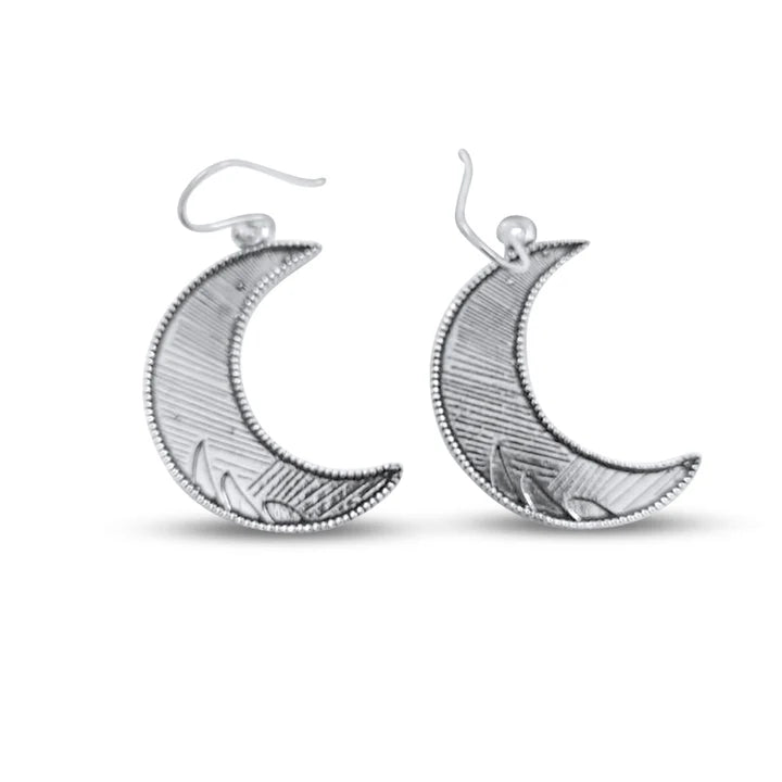 Large Silver Tone Crescent Moon Drop Earrings