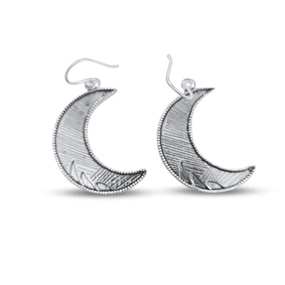 Large Silver Tone Crescent Moon Drop Earrings