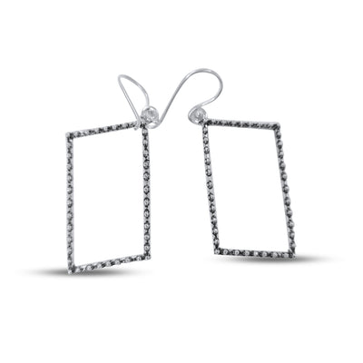 Silver Plated Rectangular Beaded Style Drop Earrings