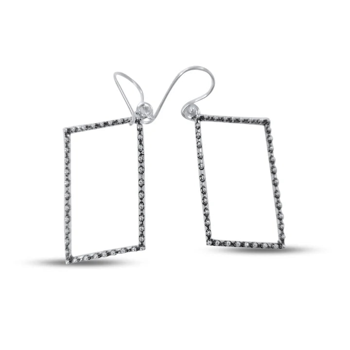 Silver Plated Rectangular Geometric Drop Earrings