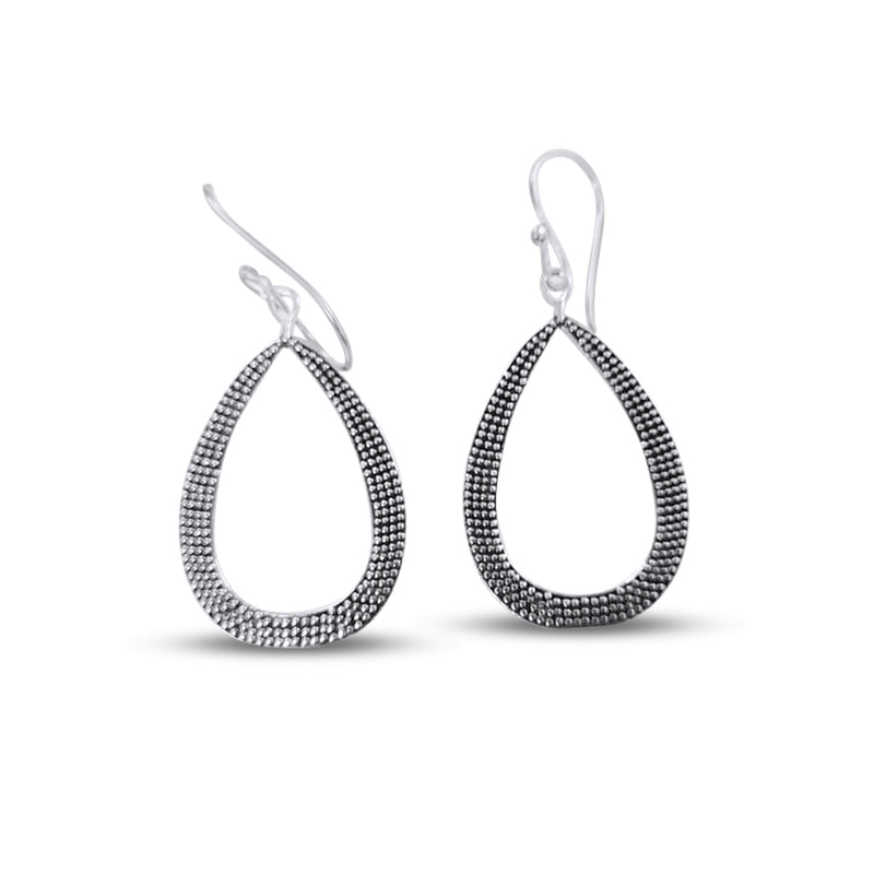 Fine Beaded Caviar Silver Teardrop Earrings
