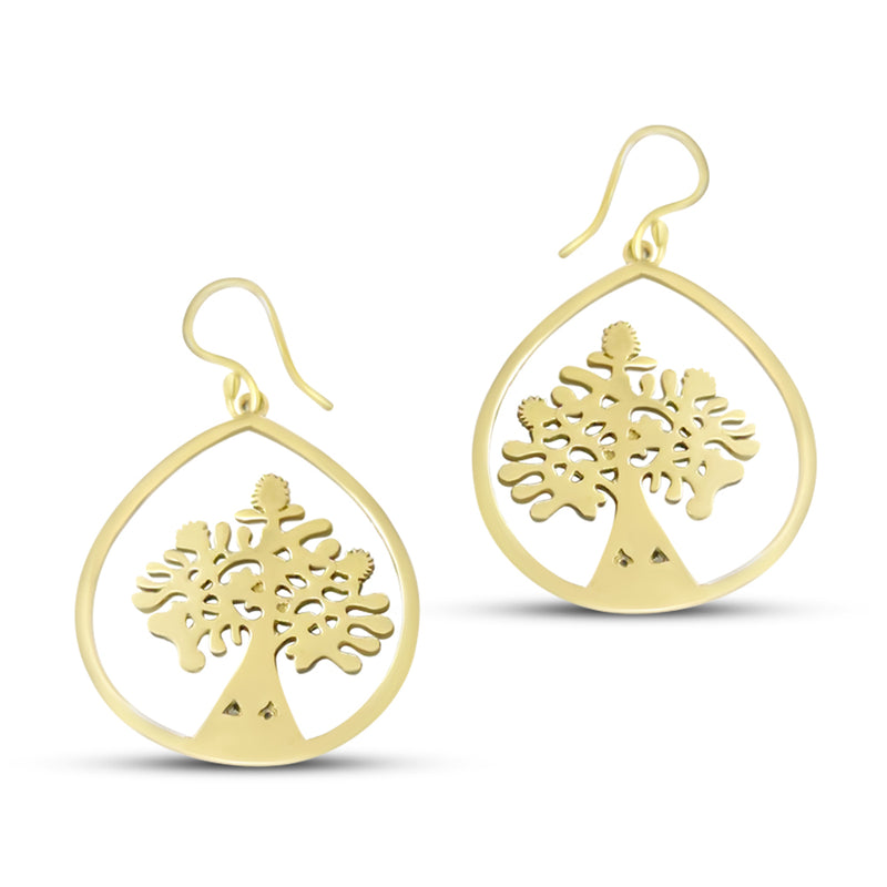 Tree Of Life Gold Metal Drop Earrings