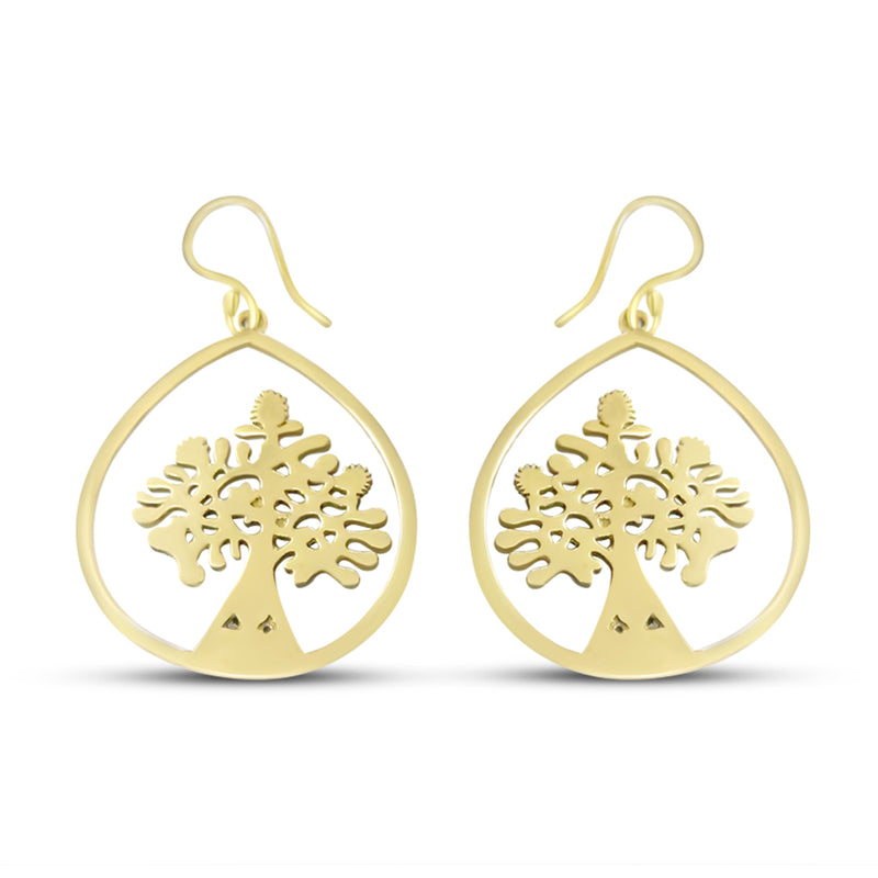 Tree Of Life Gold Metal Drop Earrings