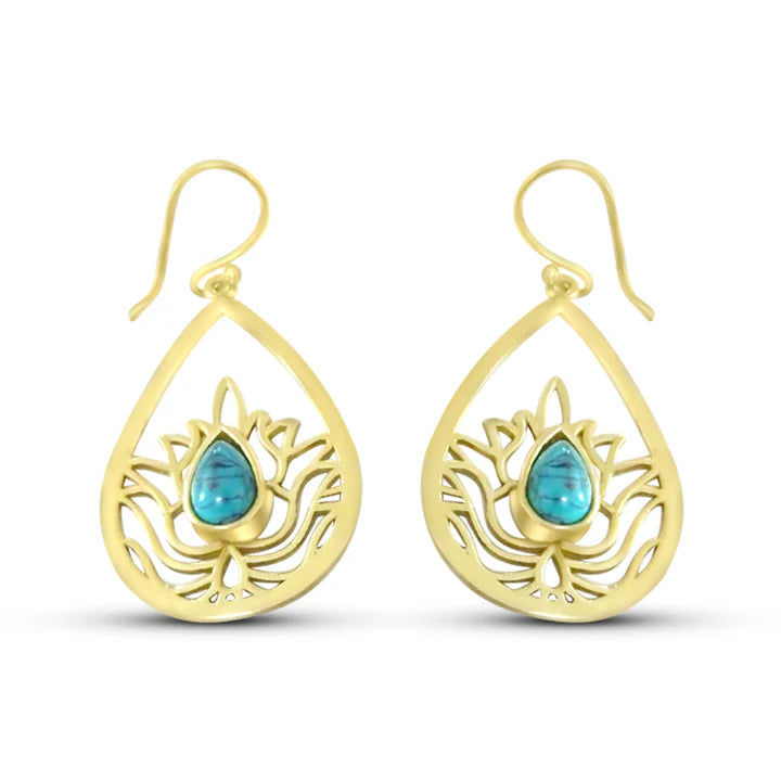 Lotus Turquoise Droplet Fish Hook Earrings