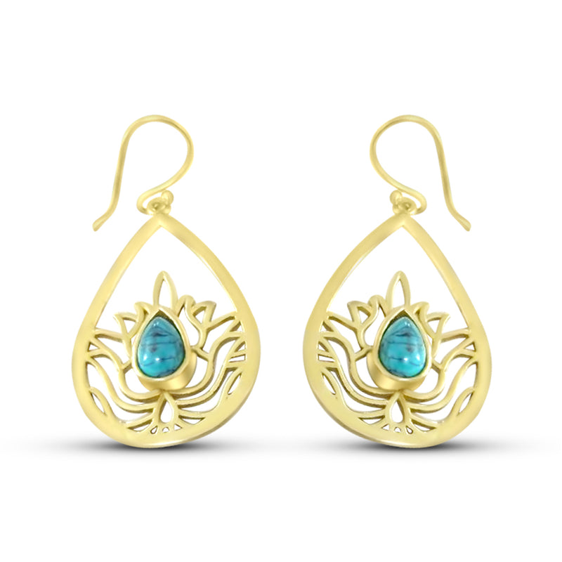 Lotus Turquoise Droplet Fish Hook Earrings