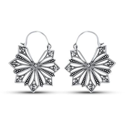 Vintage Geometric Beaded Flower Drop Hoop Earrings