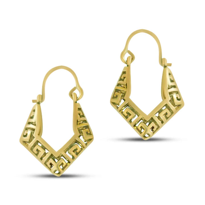Gold Filled Greek Key Small Oval Hoop Earrings