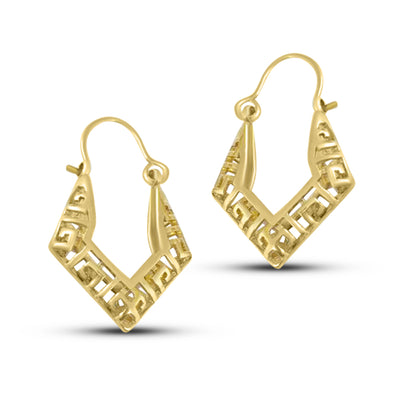 Gold Filled Greek Key Small Oval Hoop Earrings 1.5"