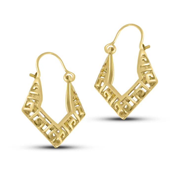 Gold Filled Greek Key Small Oval Hoop Earrings
